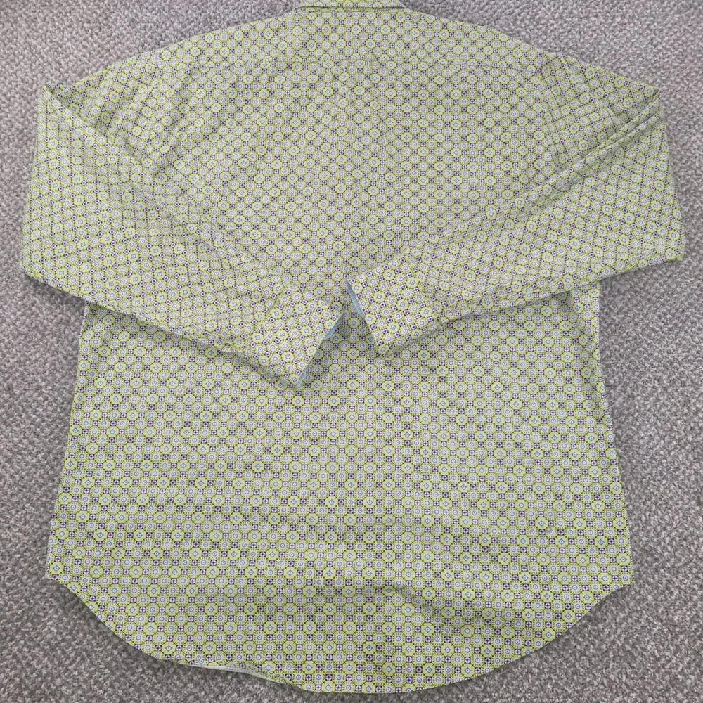 Thomas Dean Mens XL Long Sleeve Button Down Shirt Geometric Green Purple Cotton - Picture 2 of 7